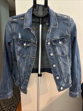 Aeropostale Distressed Denim Trucker Jacket XL Blue Jean Y2K Grunge Indie